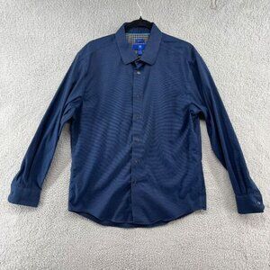 Egara Shirt Mens Large Navy Blue Non Iron Long Sleeve Shirt Textured Cotton